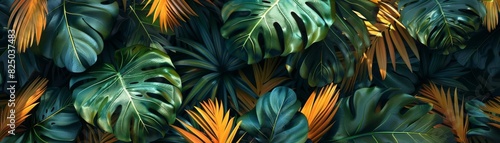 Contemporary art piece showcasing richly textured tropical foliage, ideal for a sophisticated gallery wall or a botanicalthemed office decor setting photo