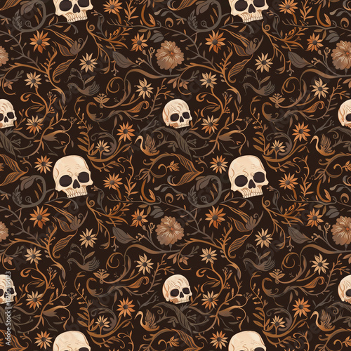 Vintage floral skull pattern