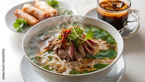A mouth-watering food photography of a traditional Vietnamese Pho dish