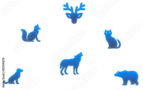 Silhouette of animals with a glow in blue colors