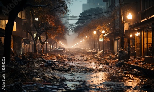 Debris-Strewn City Street