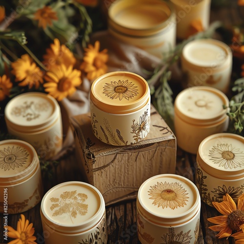 Bath bombs, body butter, and soap with calendula flowers. Natural organic cosmetics.