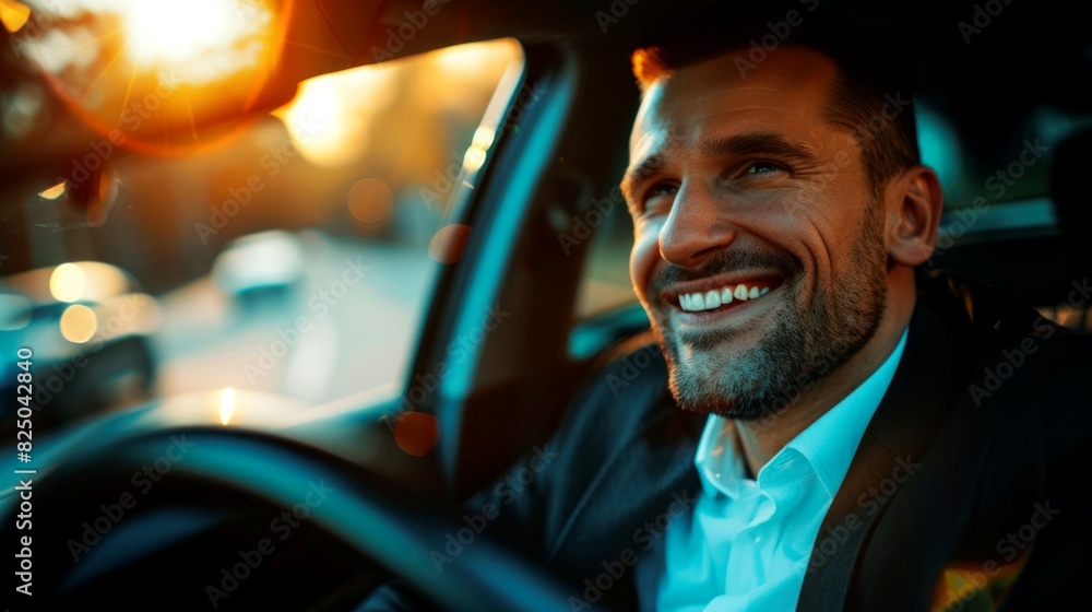 Obraz premium portrait business look from window of car