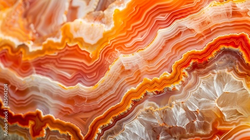 Orange agate stone, close-up, highlighting its vibrant patterns and layered textures photo