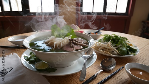 A mouth-watering food photography of a traditional Vietnamese Pho dish