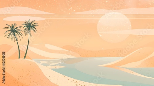 Desert Oasis Doodle Border Design Atmospheric Landscape Background for Chinese New Year