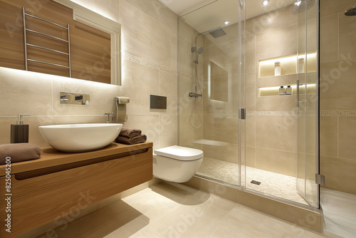 Bathroom interior  Minimalistic Italian design  Natural stone textures 