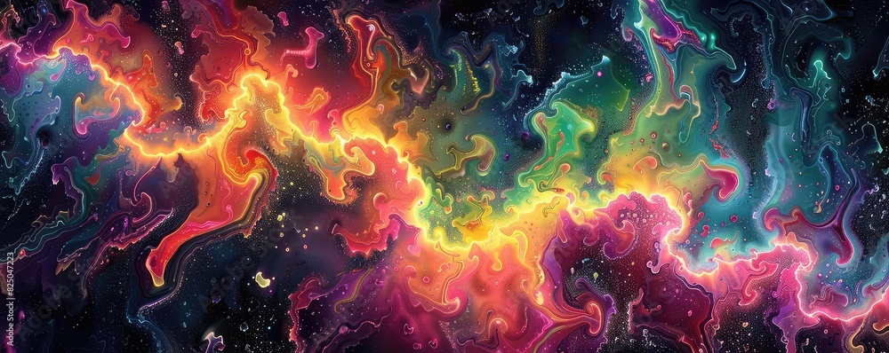 Fototapeta premium Genetic mutations swirling in an abstract pattern, Psychedelic, Bright Neon Colors, Digital Art, Representing genetic chaos