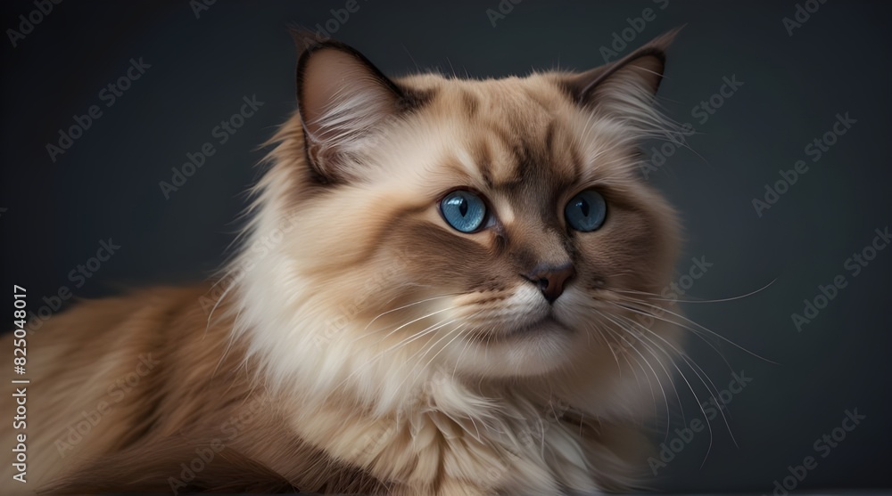 Cute fluffy portrait kitty Cat Ragdoll looking at came.generative.ai