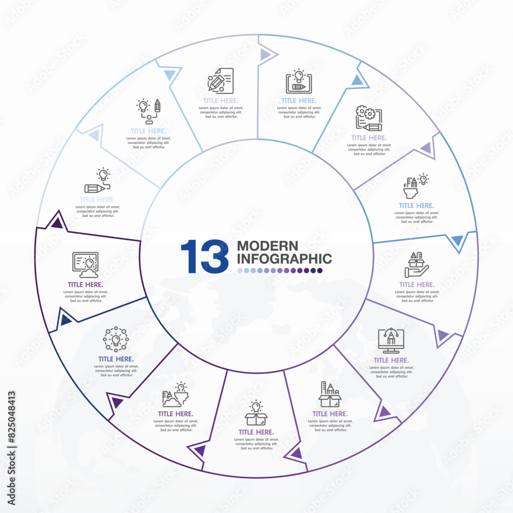 Blue tone circle infographic with 13 steps, process or options. Blue tone circle infographic with 13 steps, process or options.