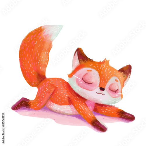Cute fox stretching white background (9)