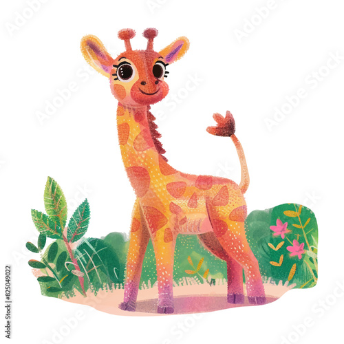 Cute giraffe stretching white background (2)