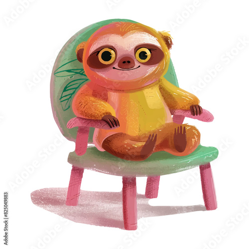 Cute sloth sitting on chair white background (8)
