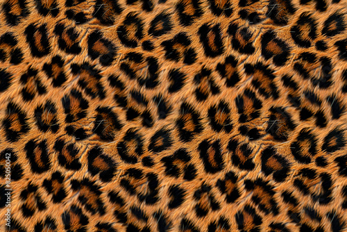Seamless leopard print pattern with realistic fur texture, ideal for fashion and textiles photo
