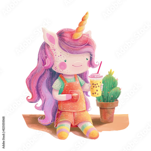 Cute unicorn drinking boba milk tea (1)