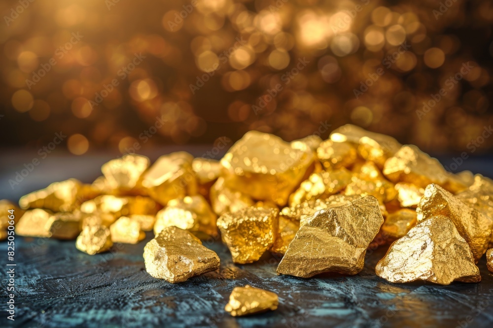 A pile of gold rocks on a table A pile of gold rocks on a table