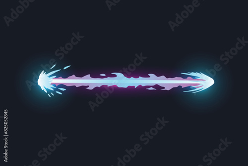 Cartoon laser gun beam. Alien combat weapon rays. Futuristic shot effect. Destructive plasma flow. Bomb blaster attack explosion. Vector game element