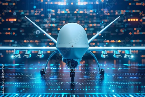 Military drone engaged in tactical mission utilizing neuron technology and radar system