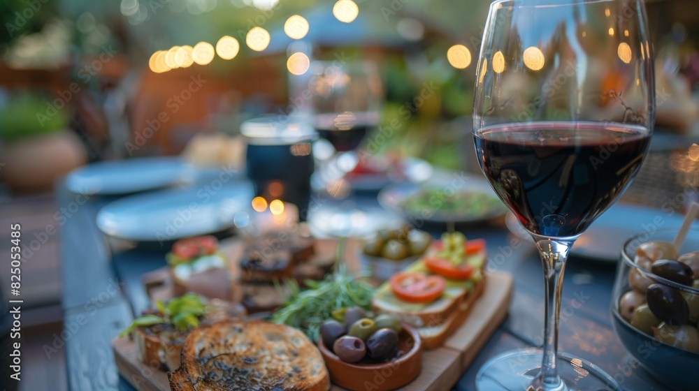 Outdoor Dining with Wine and Appetizers in Garden Setting Outdoor Dining with Wine and Appetizers in Garden Setting