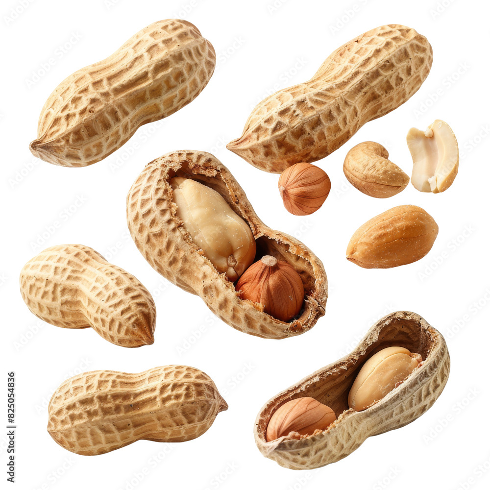 Various nuts such as almonds, walnuts, and pecans arranged together on a plain white background Various nuts such as almonds, walnuts, and pecans arranged together on a plain white background