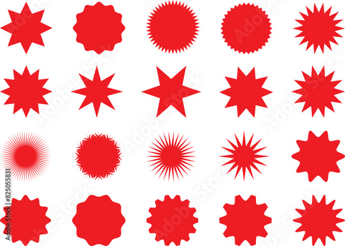 Starburst Price Sticker Sale sticker icon. Set of red starburst, sunburst badges. isolated on white background photo
