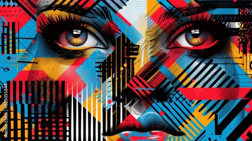 Bold and dynamic, this abstract pop art illustration features eye-catching patterns and energetic colors that make a bold statement.