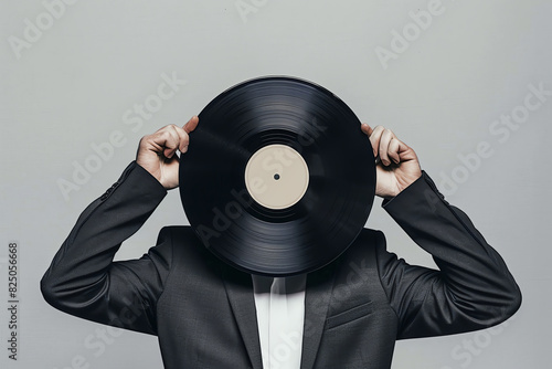 A vinyl record is a flat, round disc made of polyvinyl chloride (PVC) that is used to record and play sound photo