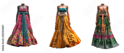 Unreal Engine 3D Fusion of Traditional and Modern Fashion, Skirt_Garment, Velvet_Fabric, Solid_Pattern, Jewel_Tone_Color, Belt_Accessory, Fashion_Show_Setting, Daytime_Time, Casual_Mood,