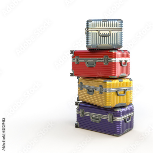 3d rendering of a stack of colorful suitcases