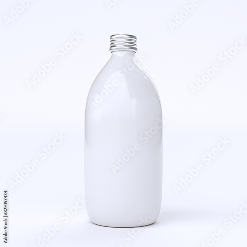 Blank white plastic milk bottle on clean background