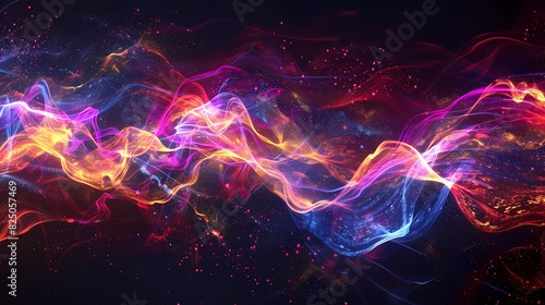 Electric currents depicted as vibrant  glowing lines intersecting and swirling against a deep  dark backdrop  evoking a sense of energy and movement
