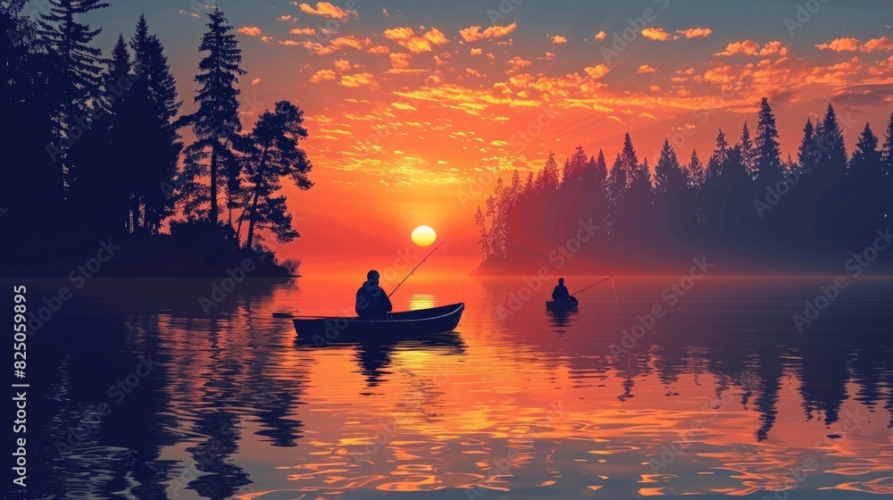 Fishing Trip: Illustrate a serene fishing trip with friends or family on a calm lake, showcasing relaxation and outdoor adventure. Fishing Trip: Illustrate a serene fishing trip with friends or family on a calm lake, showcasing relaxation and outdoor adventure.