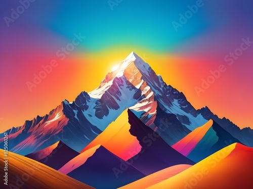 Mountai, tere, sun with colourful background. Generative AI photo