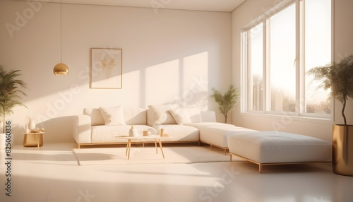 white and gold theme interior modern minimalism photo realism