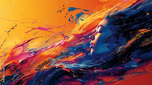 Immerse yourself in the expressive composition of this vibrant illustration, where each brushstroke captures the essence of fluid motion and artistic dynamism. photo