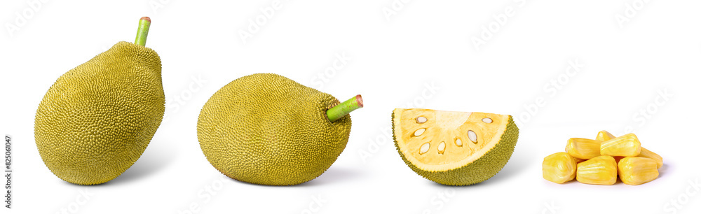 Jackfruit with half slice isolated on white background. Jackfruit with half slice isolated on white background.