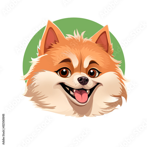 Portrait of a Spitz dog on a green background
