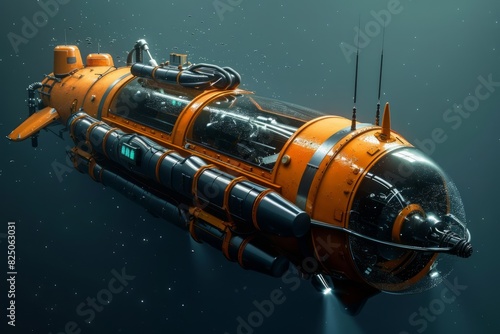 Bathyscaphe for exploring the depths of the sea  orange submarine