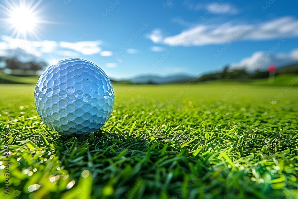 Fototapeta premium Golf Ball on Lush Green Field