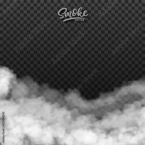 Smoke or Fog special effect isolated on transparent bg. Vector white cloudiness or steam. Smog or mist special effect.