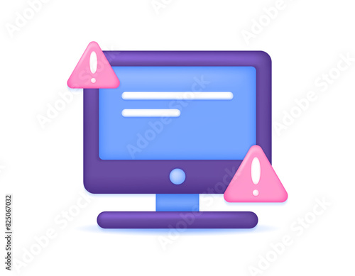 operating system error. notification if the computer device has problems. illustration of computer monitor and warning sign. blue screen. symbol or icon. minimalist 3d concept design. graphic elements
