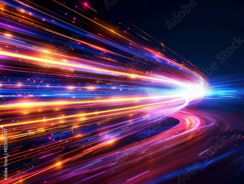 light streak, fiber optic, speed line, futuristic background for 5g or 6g technology wireless data transmission, high-speed internet in abstract  © Sergey