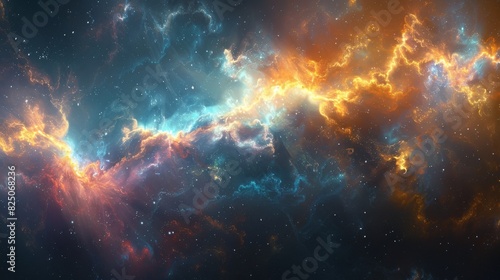 An abstract space background showcasing the ethereal beauty of a nebula, with wisps of gas and dust in pastel colors softly merging into the dark expanse of the universe. photo