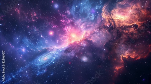 A universe background showcasing the awe-inspiring scale and beauty of the cosmos  with distant galaxies and clusters of stars creating a sense of wonder.