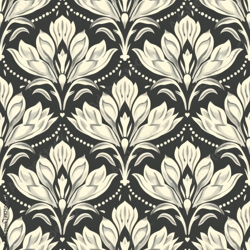 1920s Vintage Floral Seamless Pattern with Art Deco Influence  