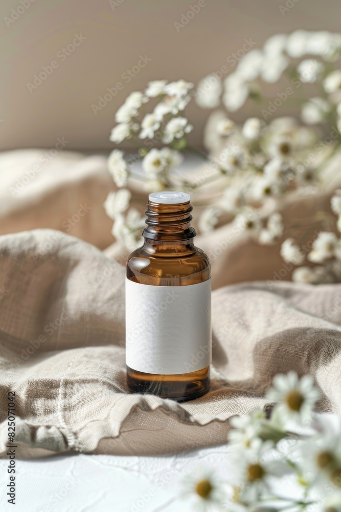 Serene Natural Essential Oil Bottle with White Blooms Serene Natural Essential Oil Bottle with White Blooms
