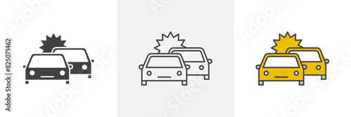 Car crash icon set. Traffic collision vector symbol and road accident sign.