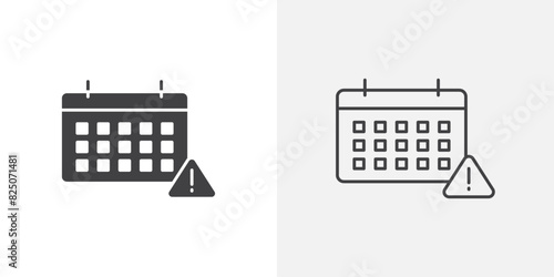 Calendar exclamation icon set. Important event reminder vector symbol and date alert icon.