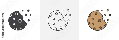 Cookie icon set. Chocolate chip biscuit vector symbol and online cookie icon.