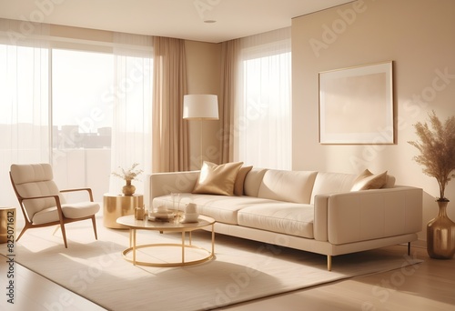 white and gold theme interior modern minimalism photo realism